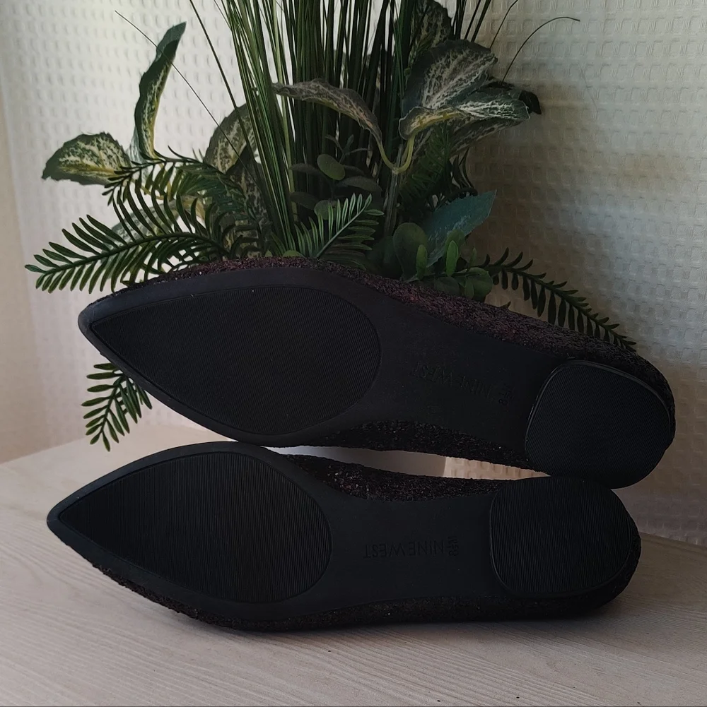 Nine West Women's Black/Eggplant/Purple Ombre Glitter Flats Size 8.5